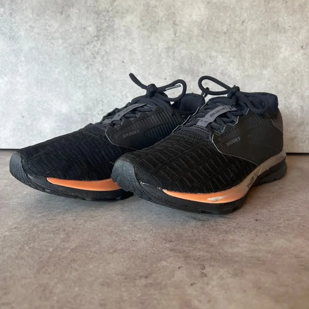 Brooks Ricochet 2 black/rose gold running shoes women's 8.5 stretchknit athletic